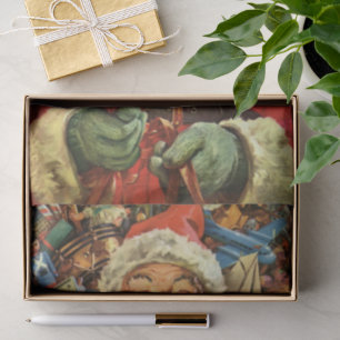 Papel De Seda Natal vintage Papai Noel em Sleigh com Brinquedos