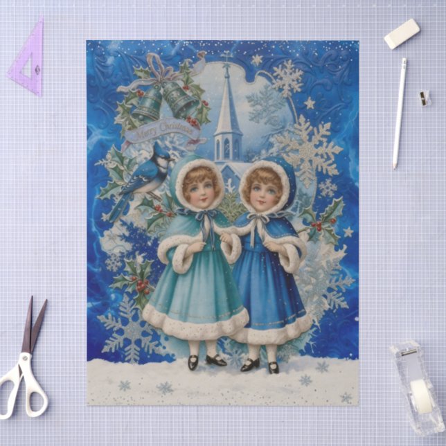 Papel De Seda Natal Vitoriano Azul e Prata (Arte )
