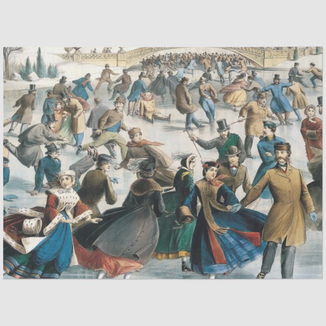 Papel De Seda Natal Vitoriano Central Park Currier & Ives (Frente )