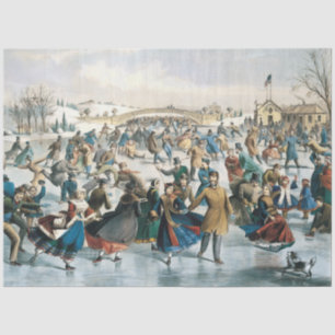 Papel De Seda Natal Vitoriano Central Park Currier & Ives