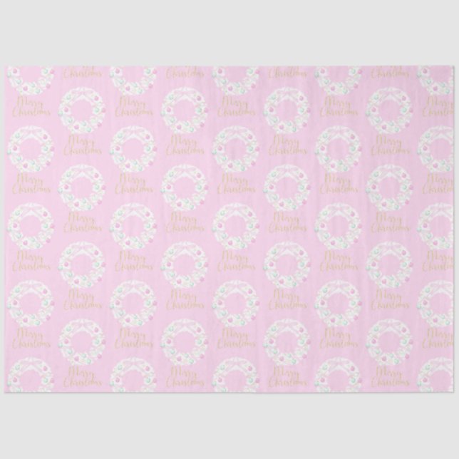 Papel De Seda Natal Wreathes Feliz Natal Rosa Natal (Frente )