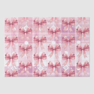 Papel De Seda Natal Xadrez Rosa Flocos de Neve Laço Coquette