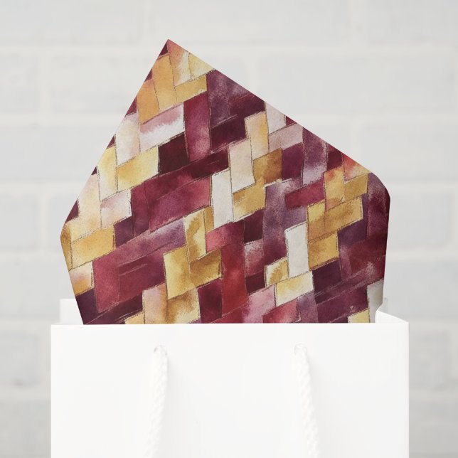 Papel De Seda Natal Ziguezague em Dourado e Borgonha com Pêssego (Sacola de presentes)
