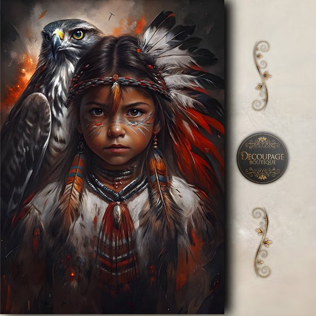 Papel De Seda Native American Child & Eagle Headdress Decoupage (Native Child & Eagle Headdress Decoupage Tissue Paper)