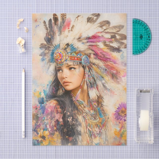 Papel De Seda Native American Woman Decoupage (Arte )