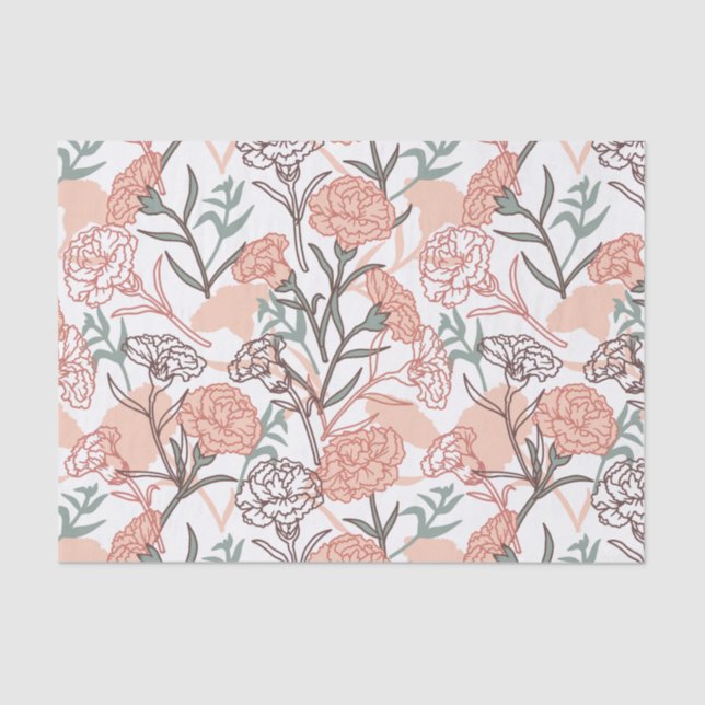 Papel De Seda Nature Inspirou Floral: Padrão De Flor De Cravos (Frente )