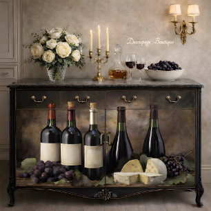 Papel De Seda Natureza-Morta de Vinho e Queijo Decoupage
