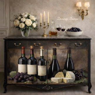 Papel De Seda Natureza-Morta de Vinho e Queijo Decoupage