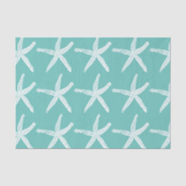 Papel De Seda Náutico Padrões Starfish White Teal Blue Beach