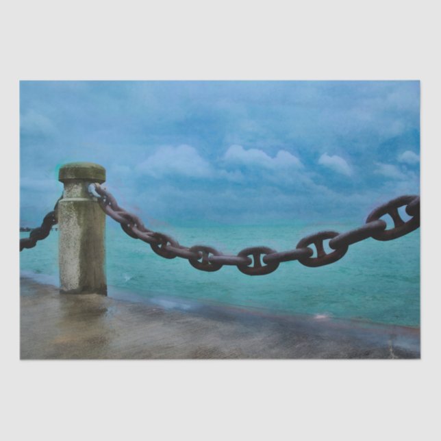 Papel De Seda Náutico Verão Praia Frente Azul Cor de Água (Frente )