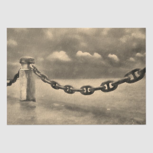 Papel De Seda Náutico Verão Praia Frente Sépia Castanha (Frente )