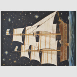 Papel De Seda Nave Primitiva Rústica De Altura Noturna