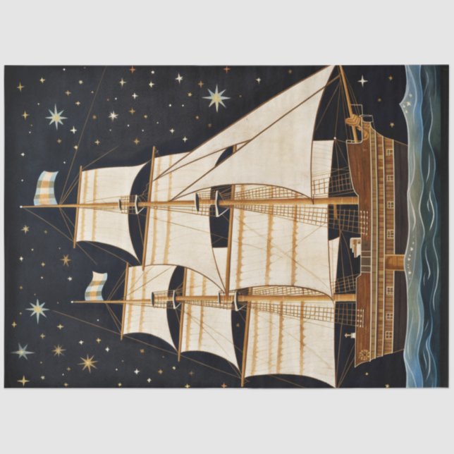 Papel De Seda Nave Primitiva Rústica De Altura Noturna (Frente )