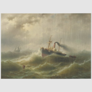 Papel De Seda Navio a vapor numa tempestade no mar do Norte