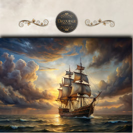 Papel De Seda Navio à Vela no Pôr do Sol Majestoso Decoupage