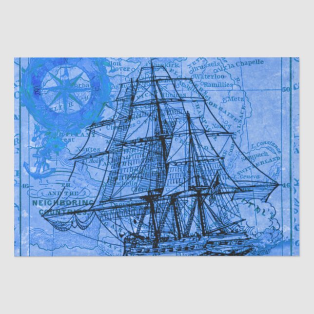 Papel De Seda Navio Antigo e Mapa (Frente )