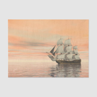 Papel De Seda Navio antigo por pôr do sol - renderização 3D