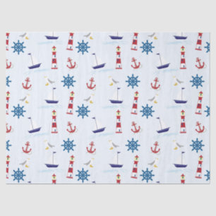 Papel De Seda Navio de Farol Marítimo Cinto e Azul de Gaivota Ma