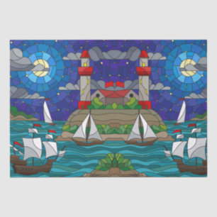 Papel De Seda Navio de Navegação por Farol Vermelho Marítimo Céu