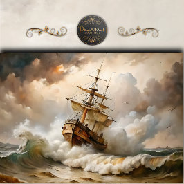 Papel De Seda Navio de Vela Vintage Sacudido pela Tempestade Dec