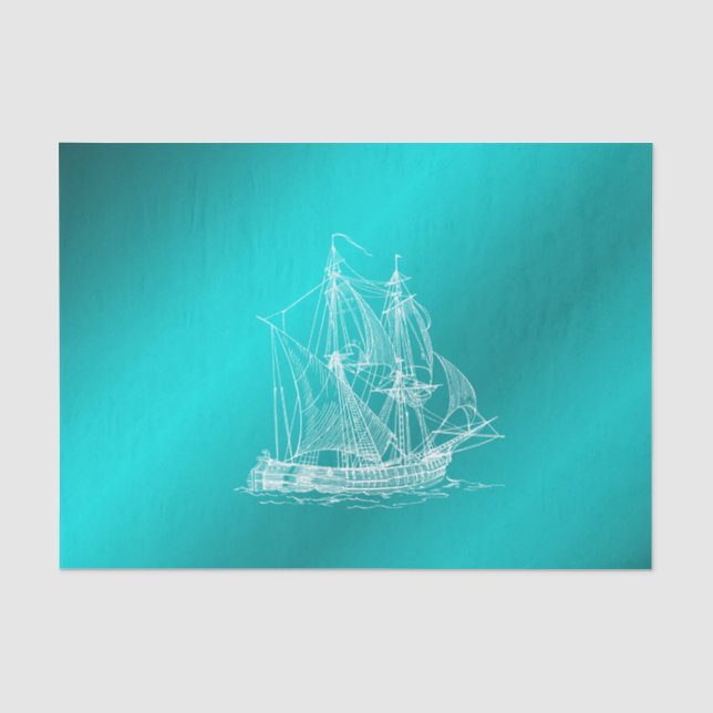Papel De Seda navio em azul (Frente )