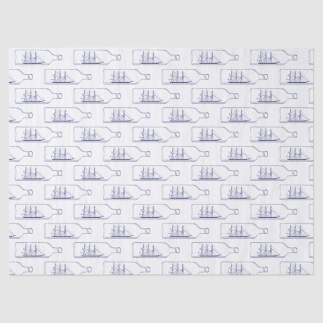 Papel De Seda Navio numa Garrafa Azul (Frente )
