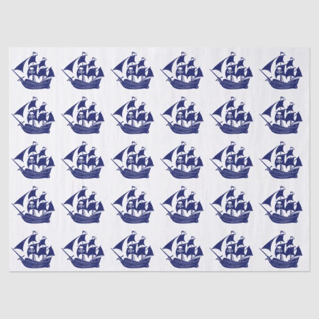 Papel De Seda Navio Pirata Caveira Cruzada DIY Cores Azul (Frente )