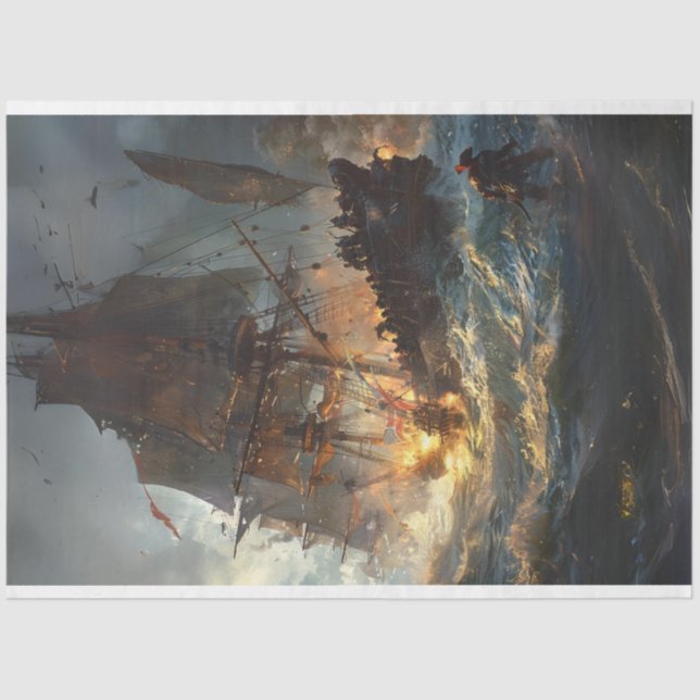 Papel De Seda Navio Pirata em Desnupage de Batalha (Frente )