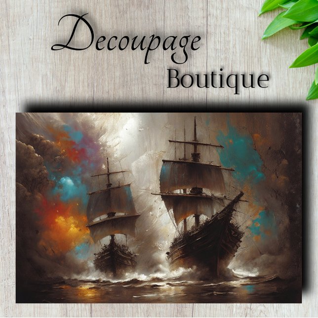 Papel De Seda Navios à Vela Tempestade Decoupage (Sailing Ships Storm Decoupage Tissue Paper)