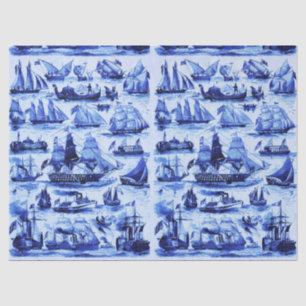 Papel De Seda NAVIOS DE VINTAGEM, NAVIOS DE VELOCIDADE, Marinho
