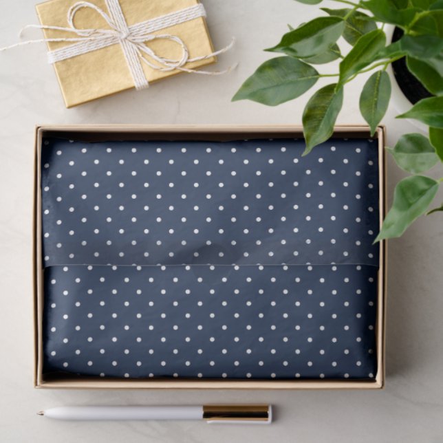 Papel De Seda Navy and White Polka Dot Tissue Paper (Presente)
