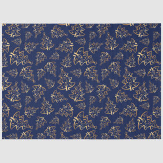 Papel De Seda Navy Blue and Gold Elegant Christmas Trees
