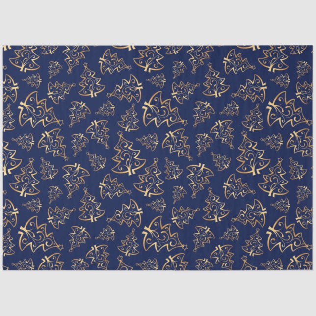 Papel De Seda Navy Blue and Gold Elegant Christmas Trees (Frente )