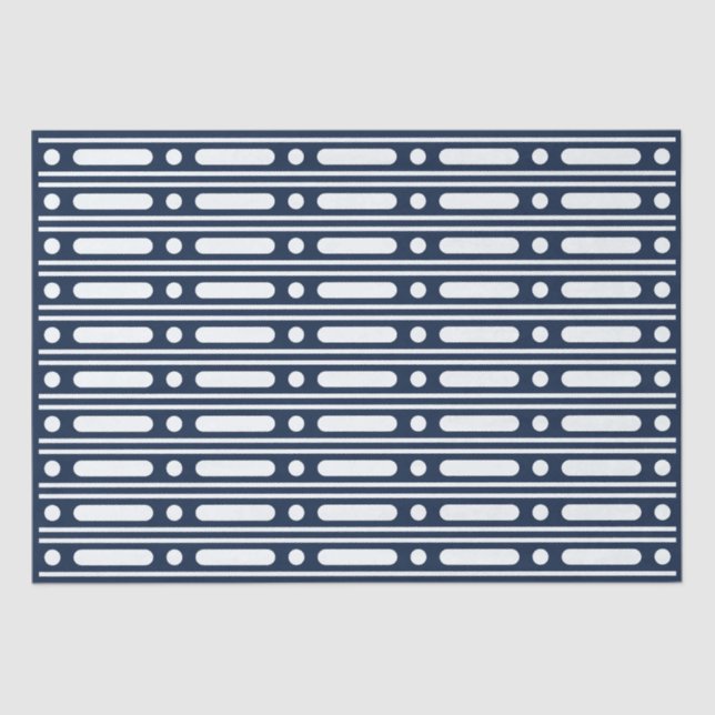 Papel De Seda Navy Blue Bone Inlay Border Dots Decoupage Paper (Frente )