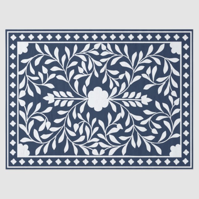 Papel De Seda Navy Blue Bone Inlay Decoupage Paper (Frente )