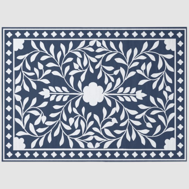Papel De Seda Navy Blue Bone Inlay Decoupage Paper (Frente )