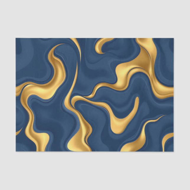 Papel De Seda Navy Blue Gold Marble Abstract Luxury Swirl (Frente )