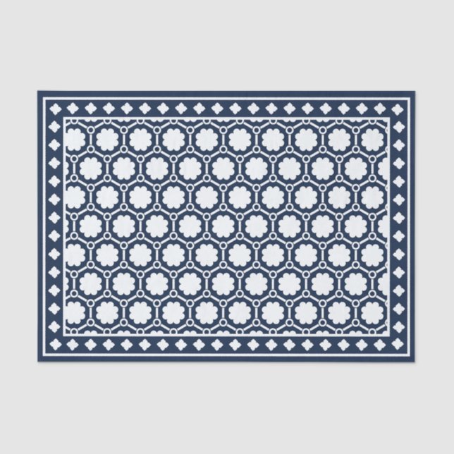 Papel De Seda Navy Blue Modern Bone Inlay Decoupage Paper (Frente )