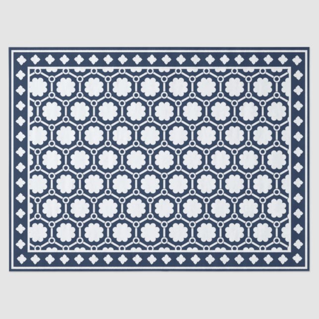 Papel De Seda Navy Blue Modern Bone Inlay Decoupage Paper (Frente )