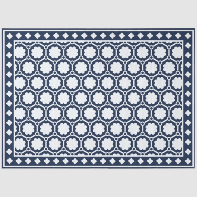 Papel De Seda Navy Blue Modern Bone Inlay Decoupage Paper (Frente )