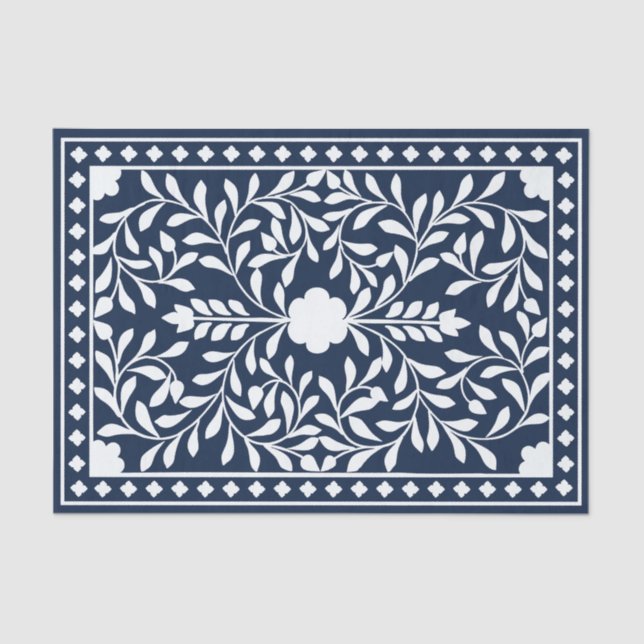 Papel De Seda Navy Blue Traditional Bone Inlay Decoupage Paper (Frente )
