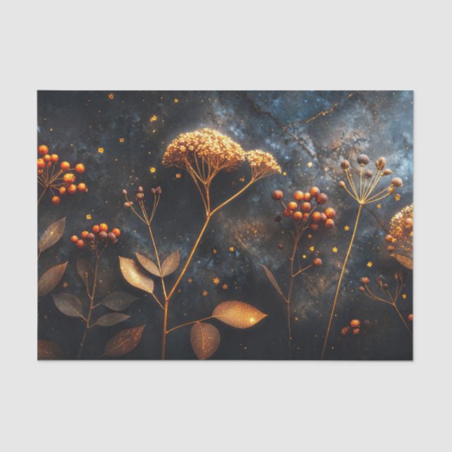 Papel De Seda Nebulosa Celestial Botânica Dourada Sky (Frente )