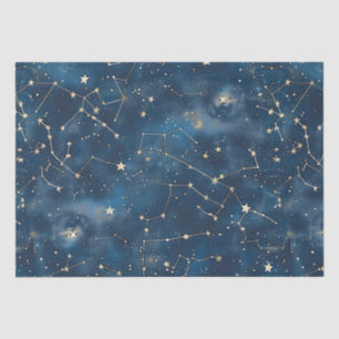 Papel De Seda Nebulosa de Estrelas Cósmicas Douradas Turquesa Mí