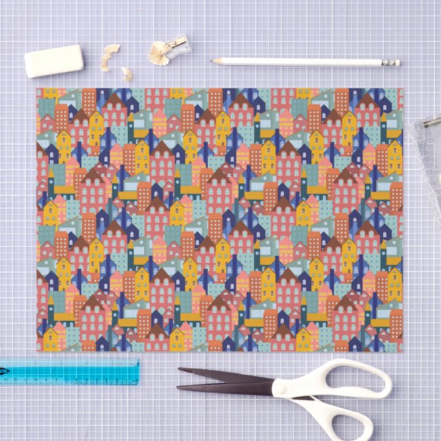 Papel De Seda Neighborhood Block City Houses Pattern (Arte )