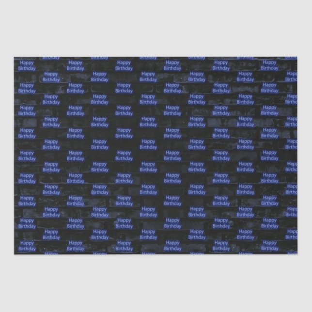 Papel De Seda Neon Blue Happy Birday No Brick (Frente )