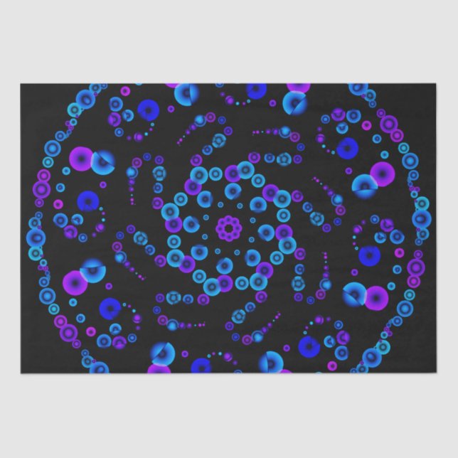 Papel De Seda Neon Bubble Orb Mandala em preto (Frente )