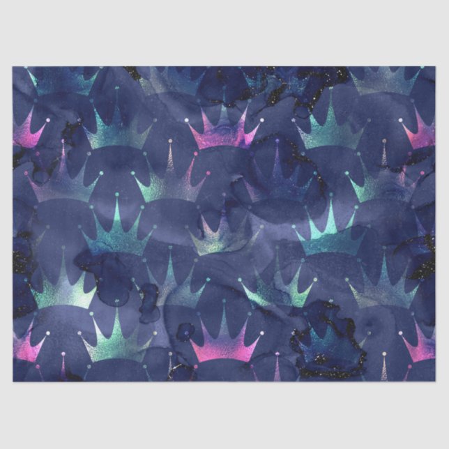 Papel De Seda Neon Crowns na Abstrato Blue Decoupage (Frente )