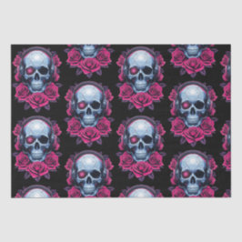 Papel De Seda Néon Cyber Death Skull e Rosas Black