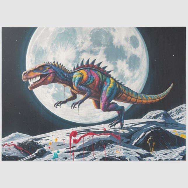 Papel De Seda Neon Dinosaur Raptor Moon Decoupage Paper (Frente )