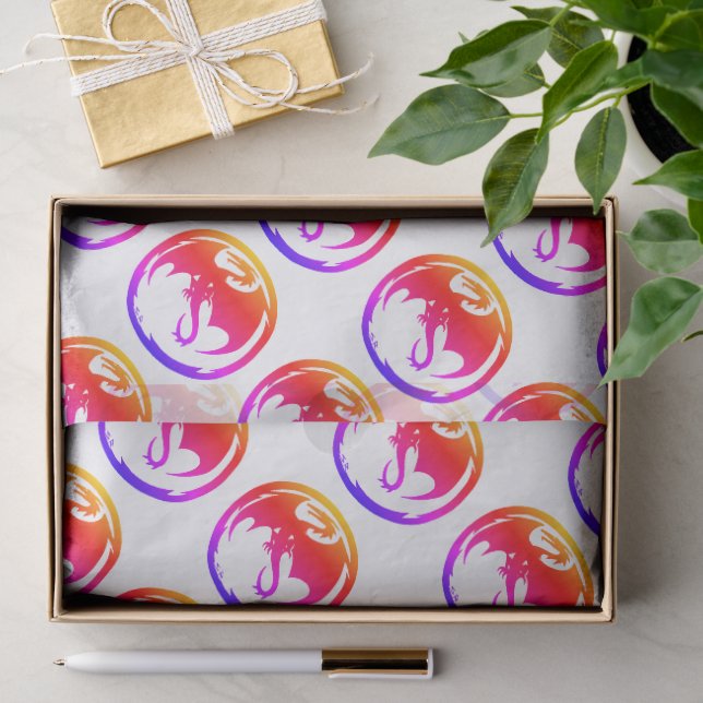 Papel De Seda Neon Dragon - white paper médio (Presente)